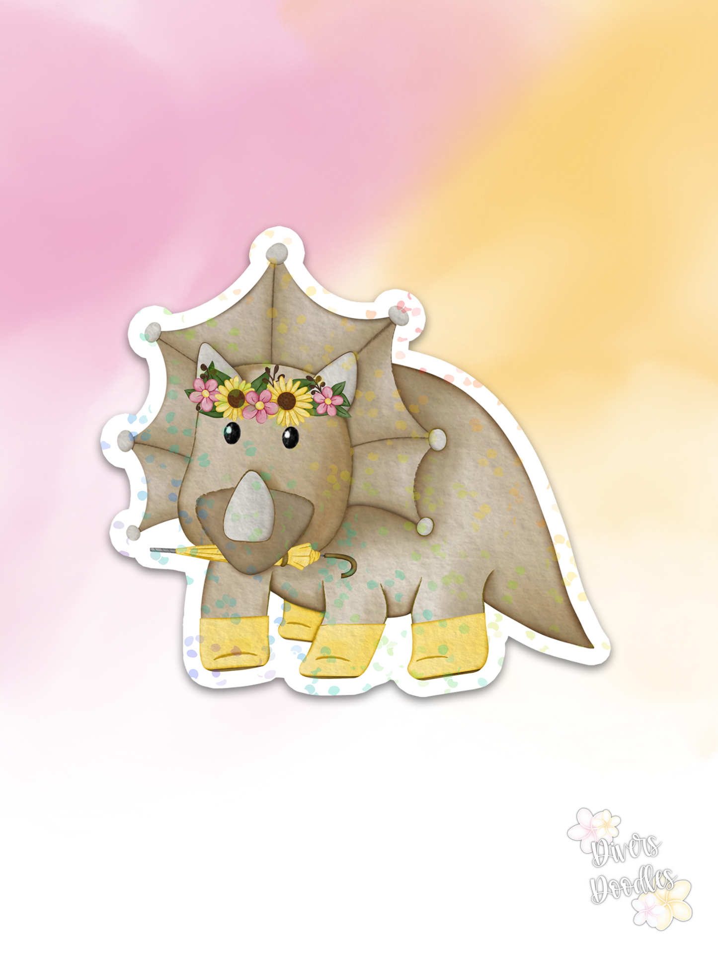 Triceratops Sticker For Kids, Holographic Dinosaur Stickers for Water Bottle, Dino Easter Basket Stuffer for Teens, Dinosaur Gift for Adults