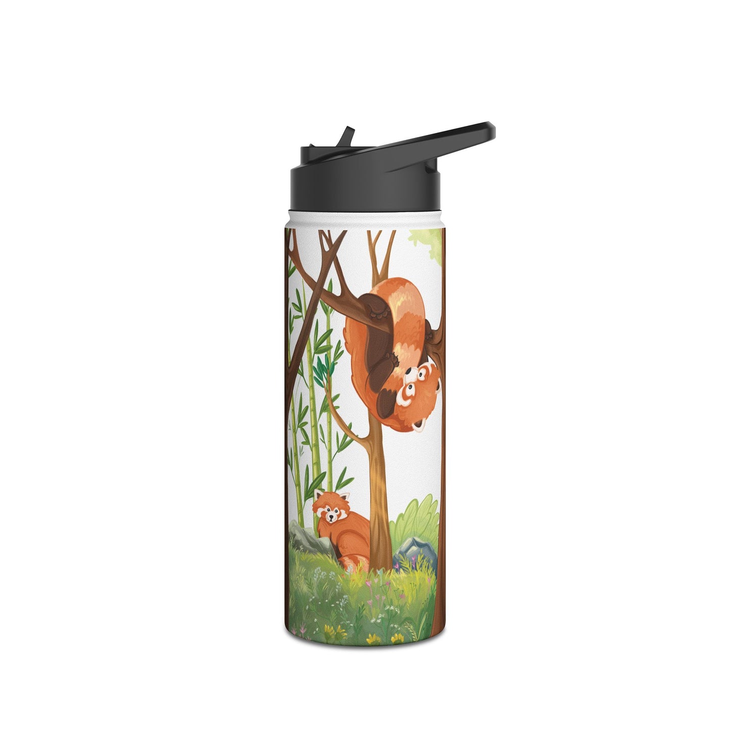 Red Panda Stainless Steel Water Bottle with Straw