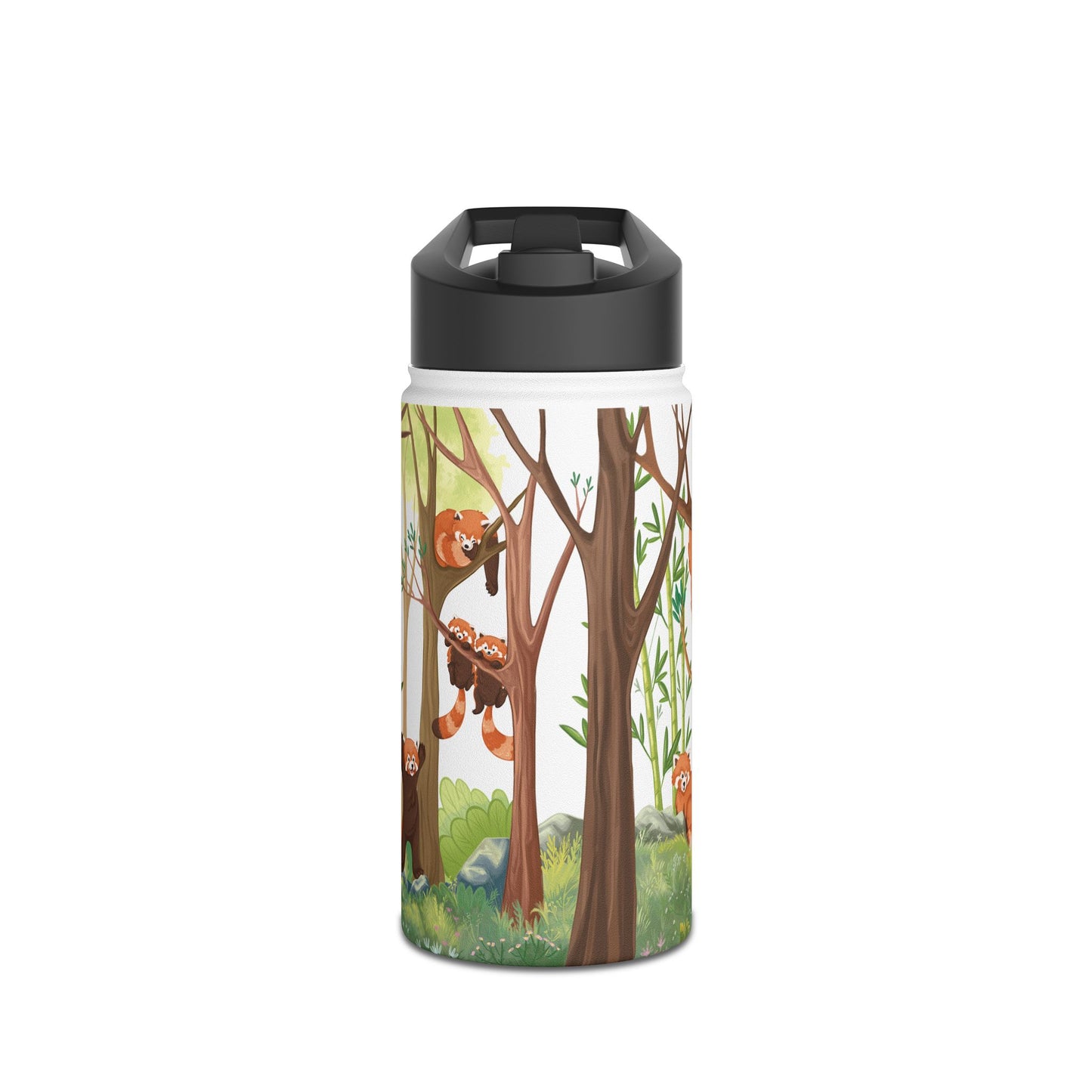 Red Panda Stainless Steel Water Bottle with Straw