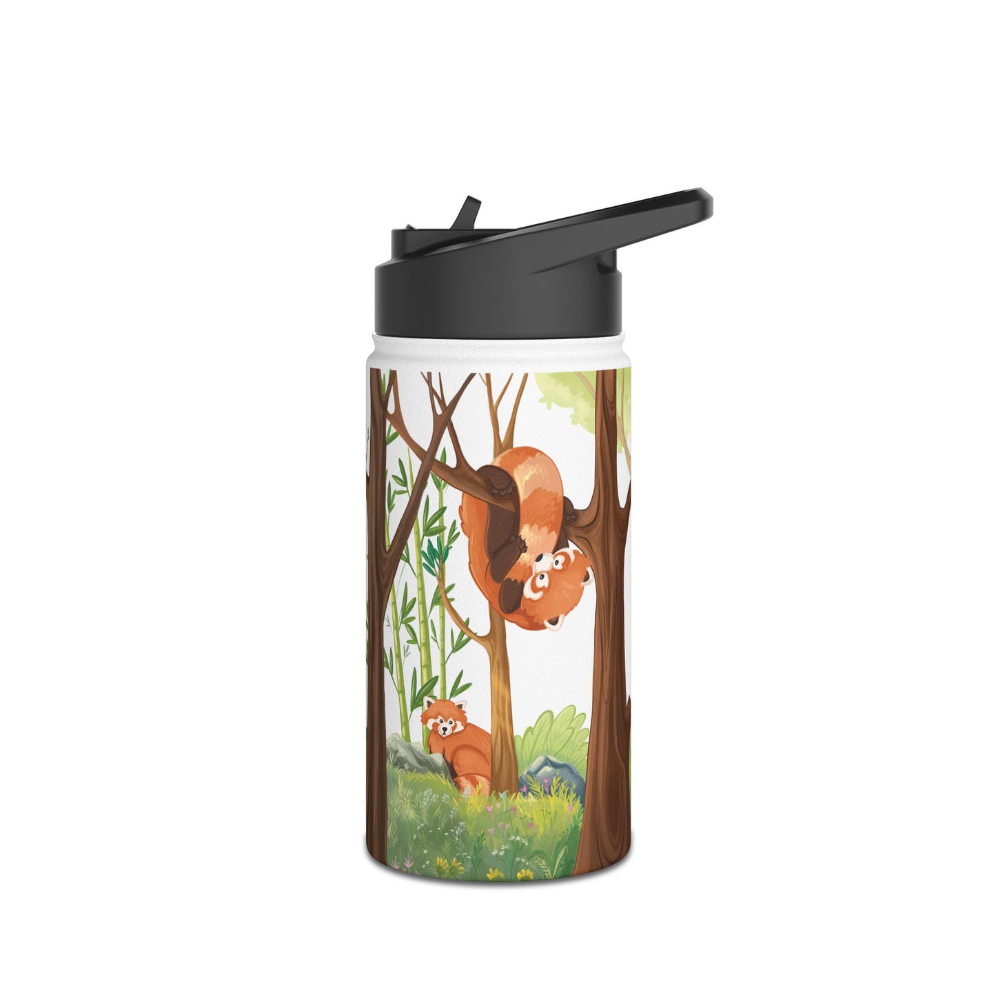 Red Panda Stainless Steel Water Bottle with Straw