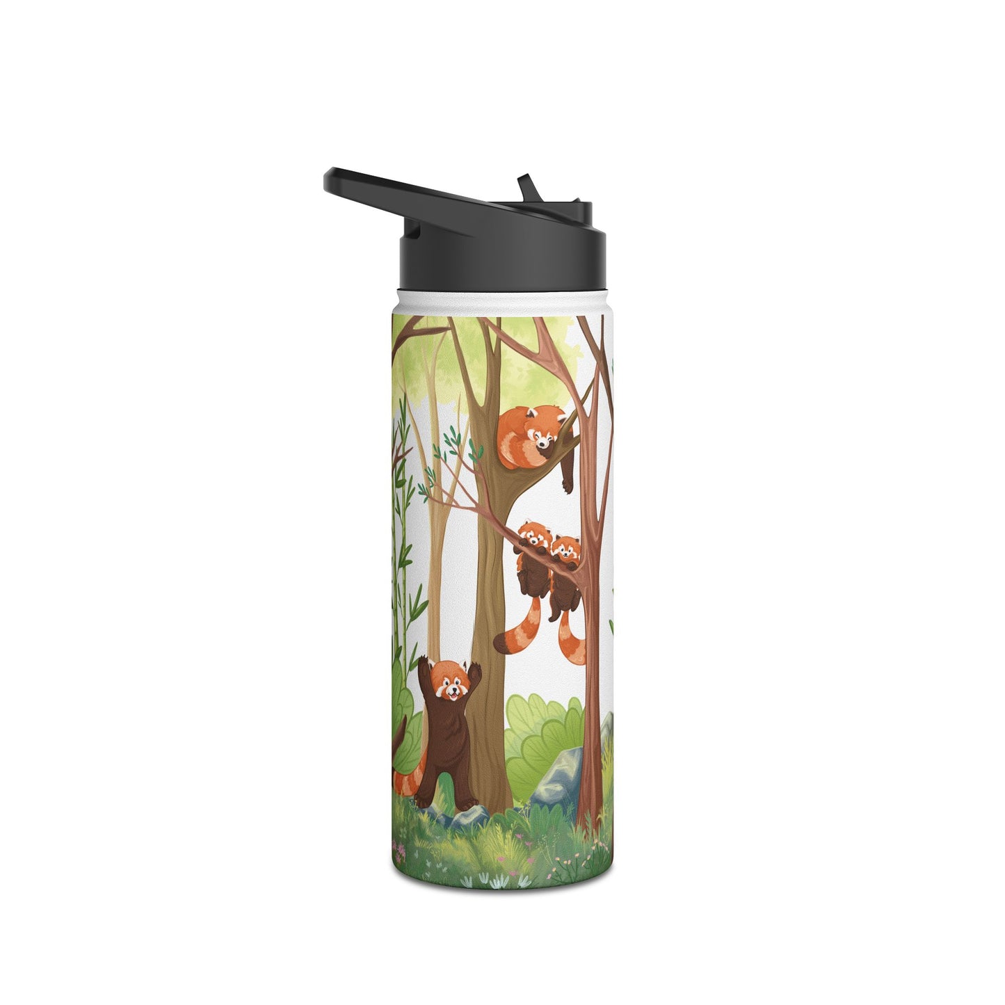 Red Panda Stainless Steel Water Bottle with Straw