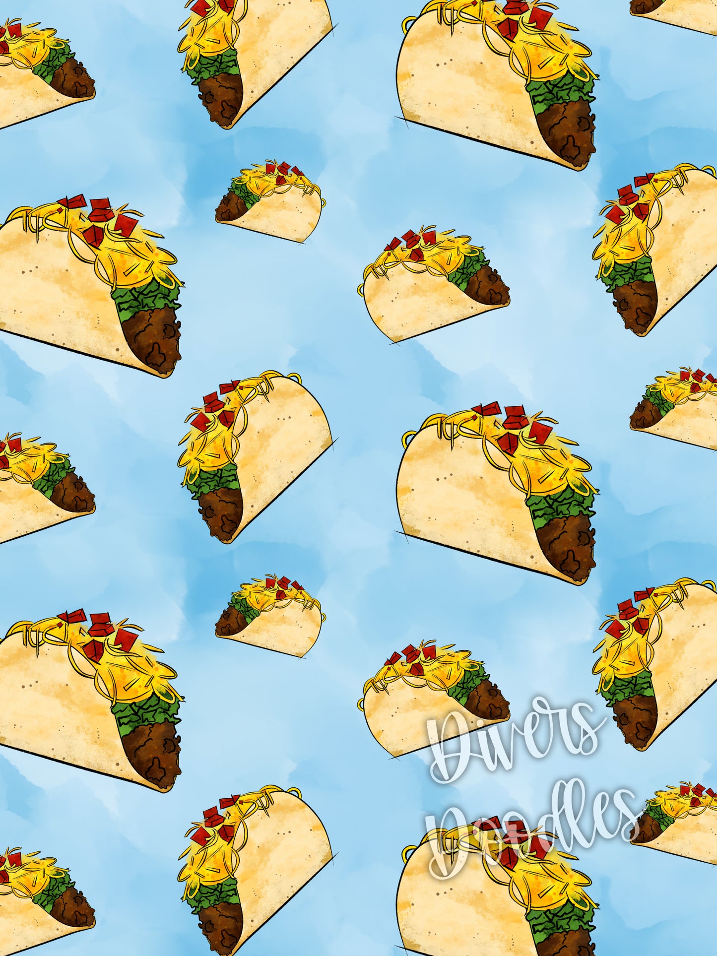 Taco Seamless File, Blue Digital Paper, Food Seamless Pattern, Mexican Food Art, Taco Twosday Birthday Digital Download, Taco PNG