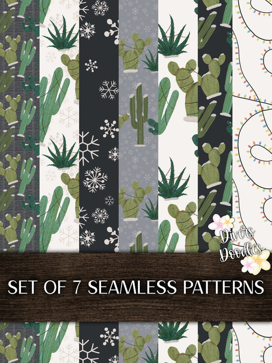 Christmas Seamless Pattern, Winter Scrapbook Paper, Christmas Cactus PNG, Holiday Digital Paper Pack, Seamless Pattern