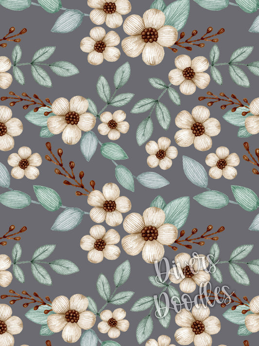 White Flower Digital Paper, Floral Seamless Pattern, Fall Seamless File, Botanical Scrapbook Paper, Surface Pattern Design, Embroidery PNG