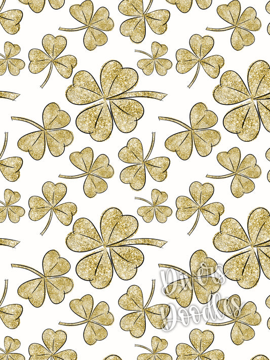 Gold Glitter Digital Paper, St Patricks Day Digital Download, Four Leaf Clover, Seamless Files For Fabric, Seamless Pattern Commercial Use