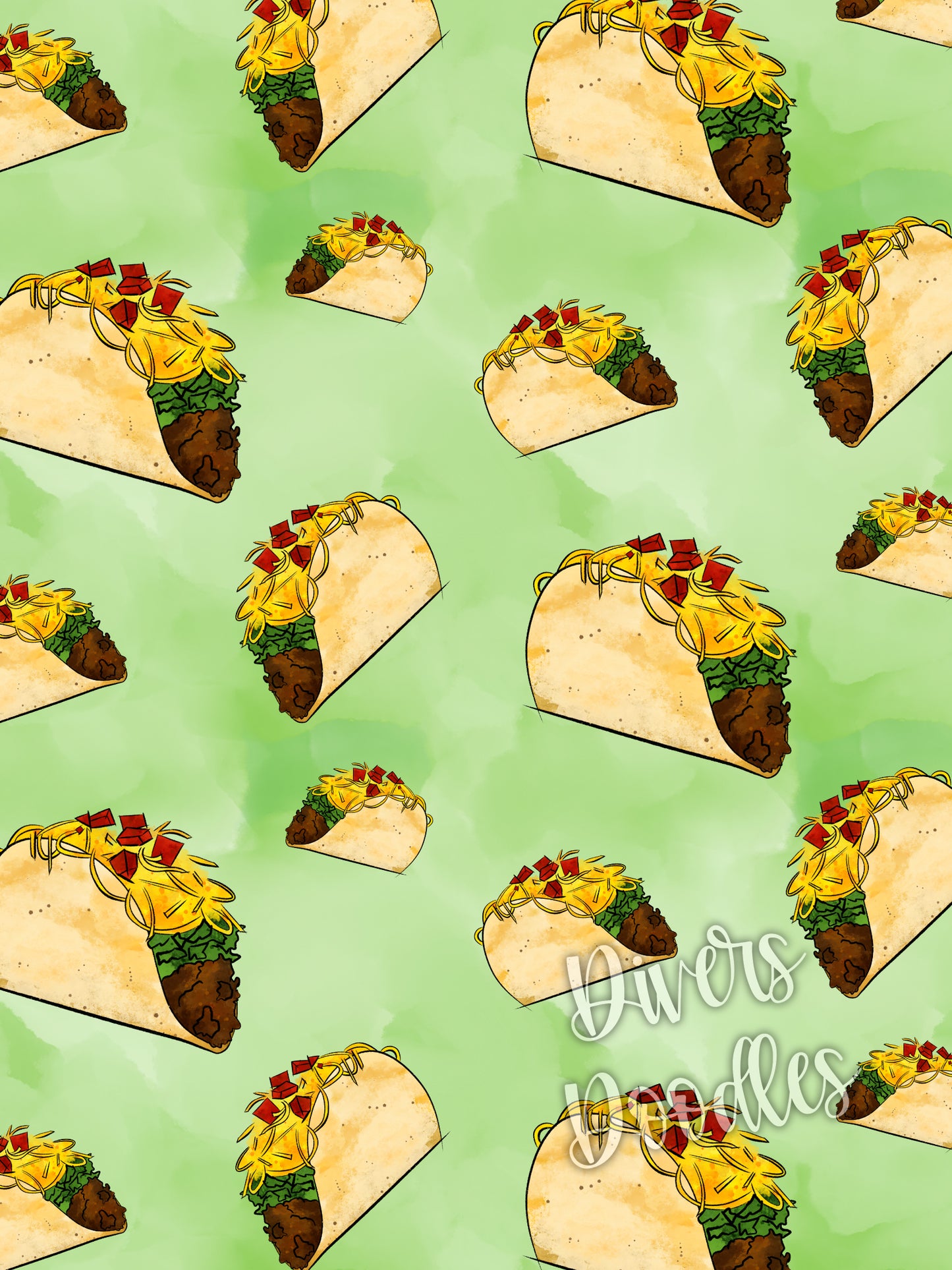 Taco Seamless File, Green Digital Paper, Food Seamless Pattern, Mexican Food Art, Taco Twosday Birthday Digital Download, Taco PNG