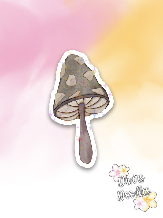 Grey Mushroom Holographic Sticker