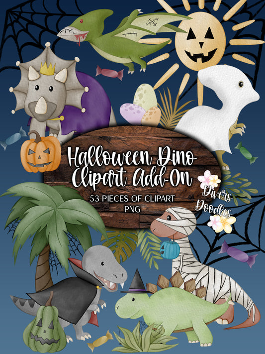 Halloween Clipart, High Resolution PNG, Watercolor Dinosaur Illustrations, Trick Or Treat Clipart, Instant Download, Halloween Bundle