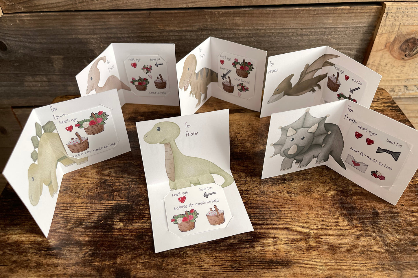 Dinosaur Valentines Day Cards - With Stickers