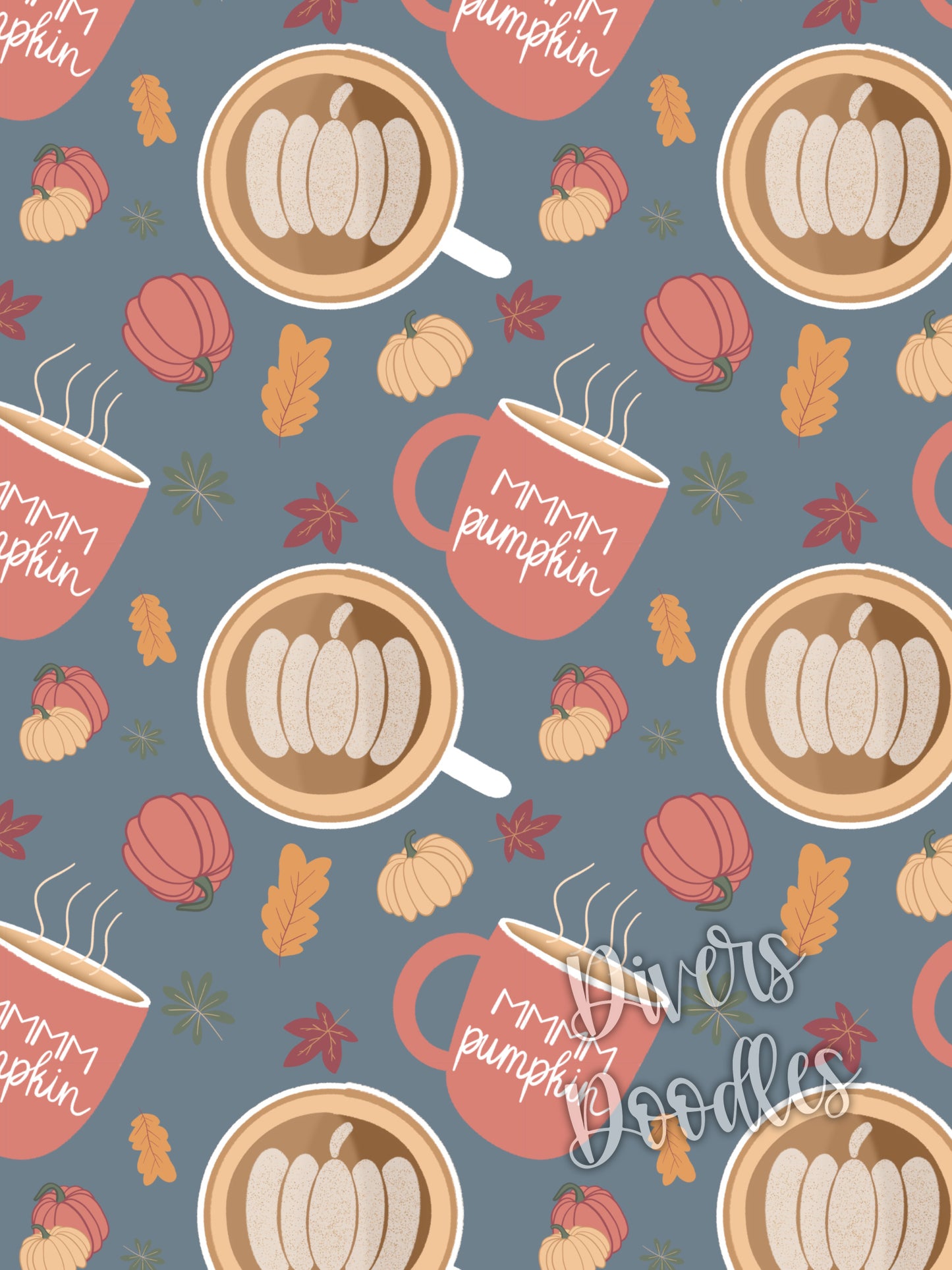 Coffee Digital Paper, Fall Seamless Pattern for Fabric, Pumpkin Spice Digital Download, Pumpkin Seamless File, Coffee Art Printable