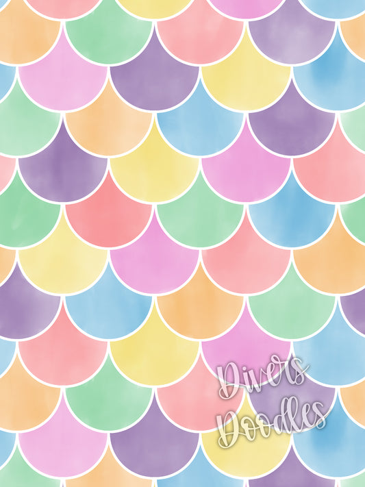 Pastel Mermaid Scales Seamless Pattern, Scale Seamless Digital Pattern, Watercolor Mermaid Scales Digital Paper, Surface Pattern Design