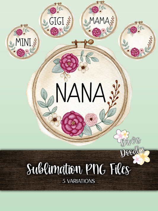 Mama And Mini PNG, Floral Sublimation Design, Embroidery Clipart, Nana PNG File For Tshirt, Flower Sublimation Download, Gigi PNG