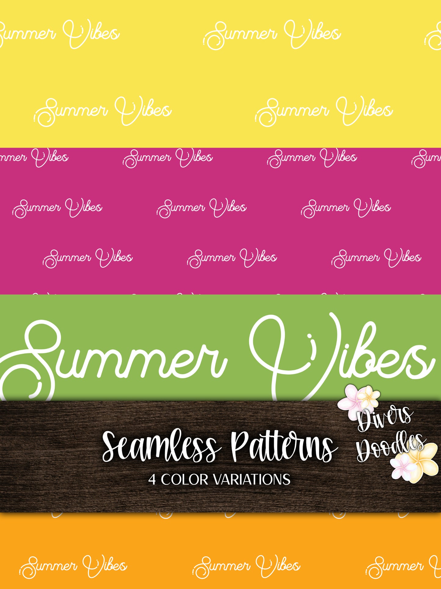 Summer Vibes Seamless Pattern for Tumblers, Summer Digital Paper for Scrapbooking, Bright Seamless File, Retro Seamless Designs