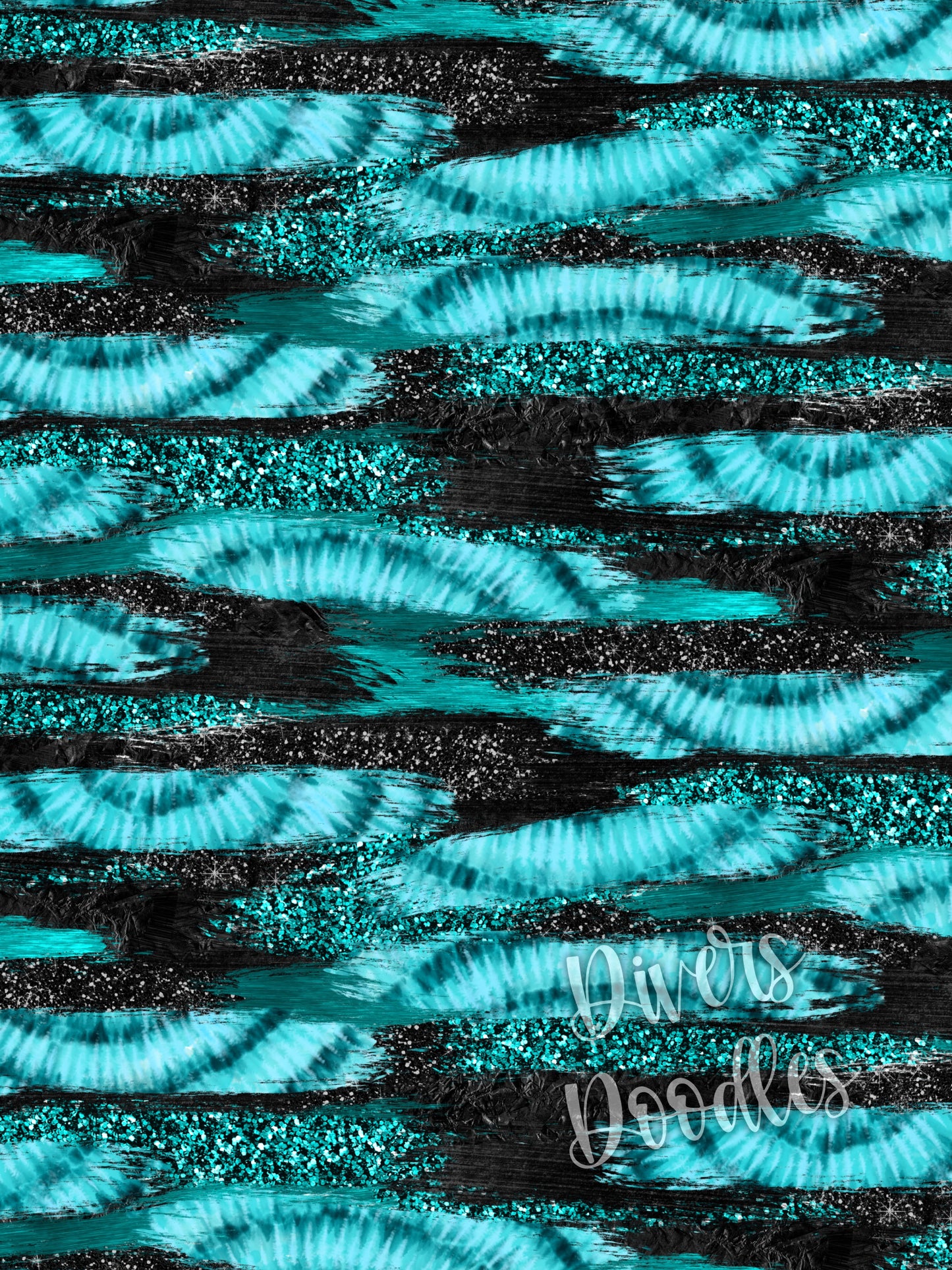 Teal Glitter Brushstrokes, Tie Dye Digital Paper for Commercial Use, Black Glitter Seamless Pattern, Seamless File for Fabric Printing