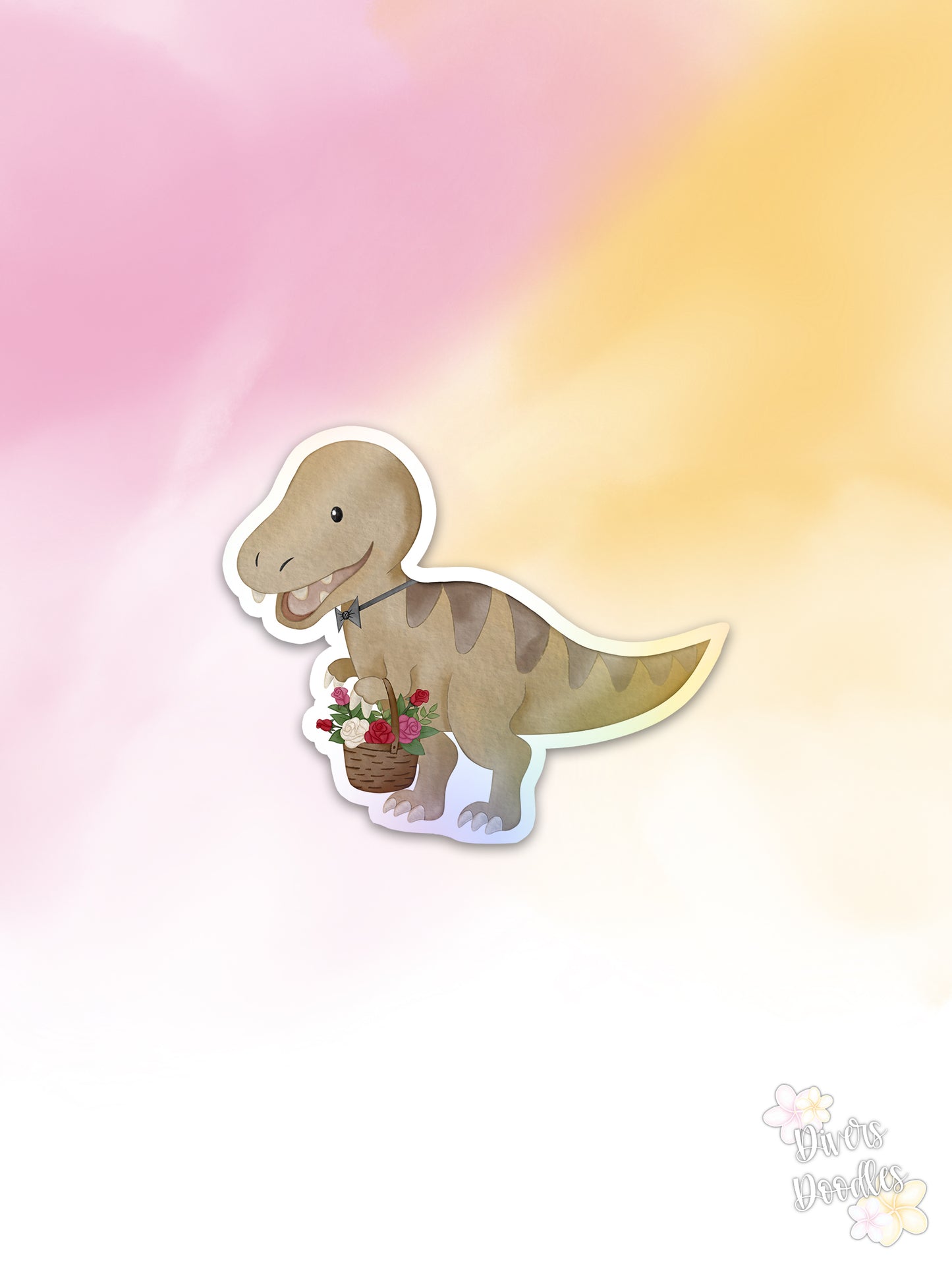 Cute Tyrannosaurus Rex Sticker, Holographic Dinosaur Sticker, T-rex Sticker for laptop.