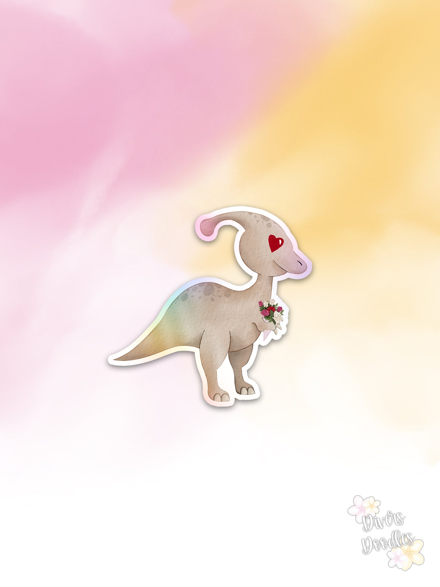 Cute Parasaurolophus Sticker, Holographic Dinosaur Sticker