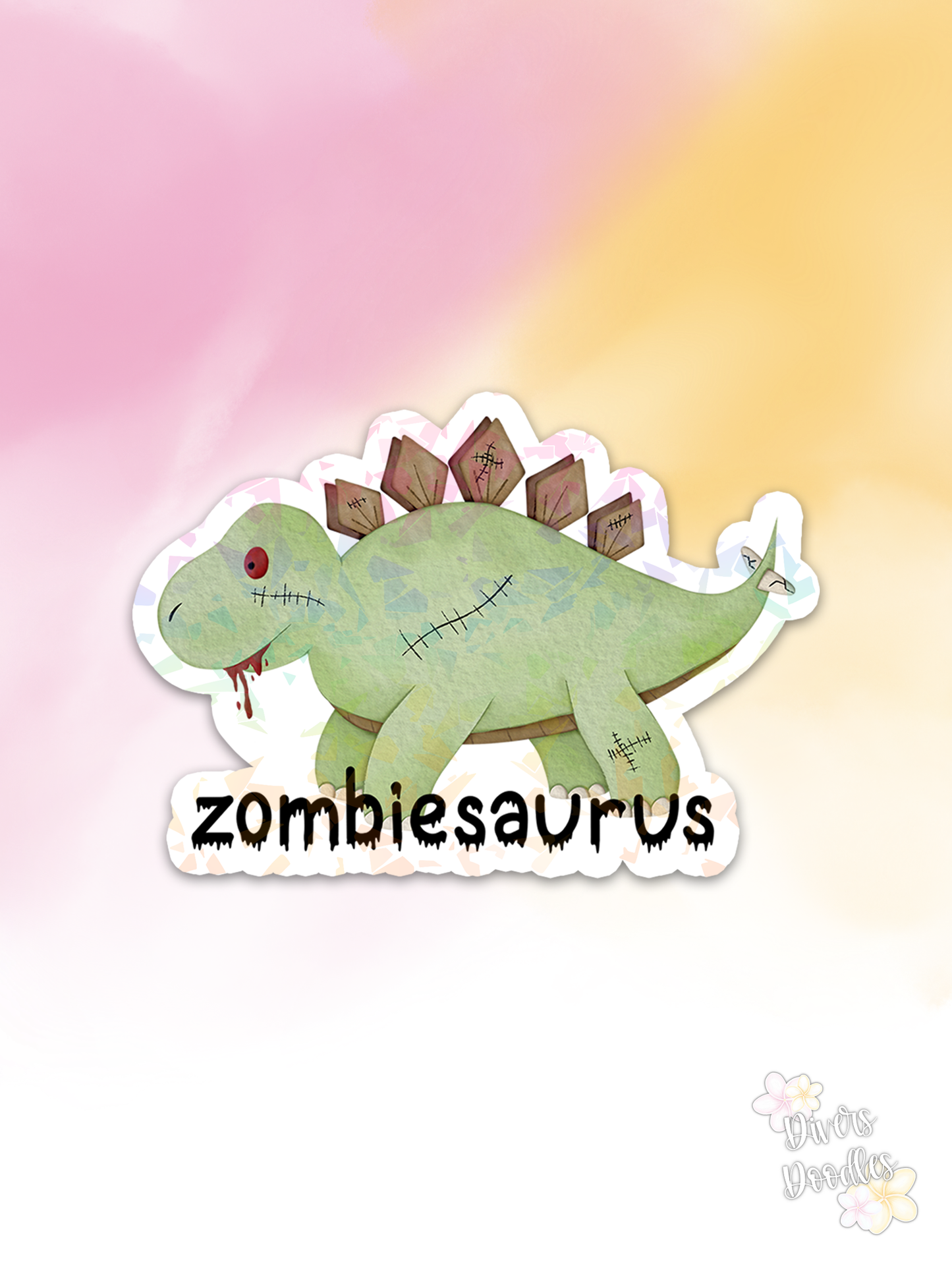 Zombiesaurus Sticker for Cups, Zombie Sticker for Water Bottle, Funny Dinosaur Sticker for Kids, Dinosaur Gifts for Adults, Holographic