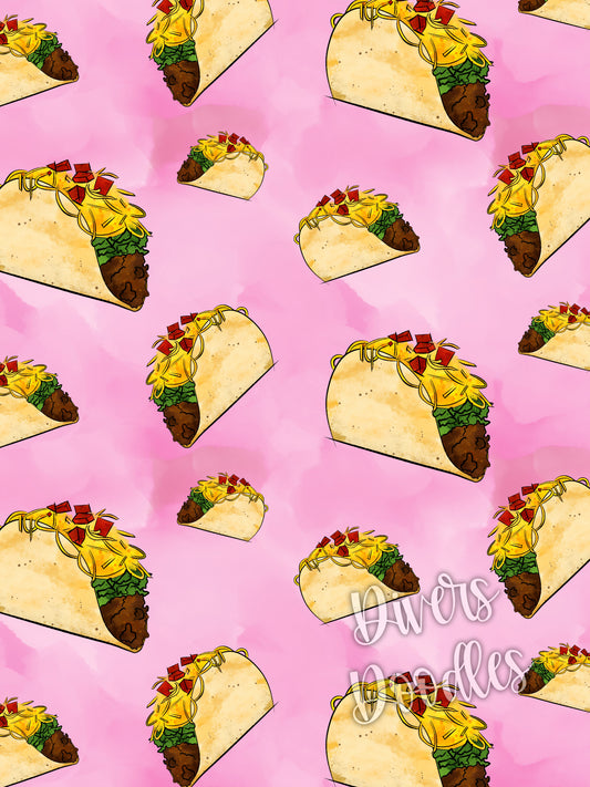 Taco Digital Paper, Food Seamless Pattern, Mexican Food Art, Pink Seamless File, Taco Twosday Birthday Digital Download, Taco PNG