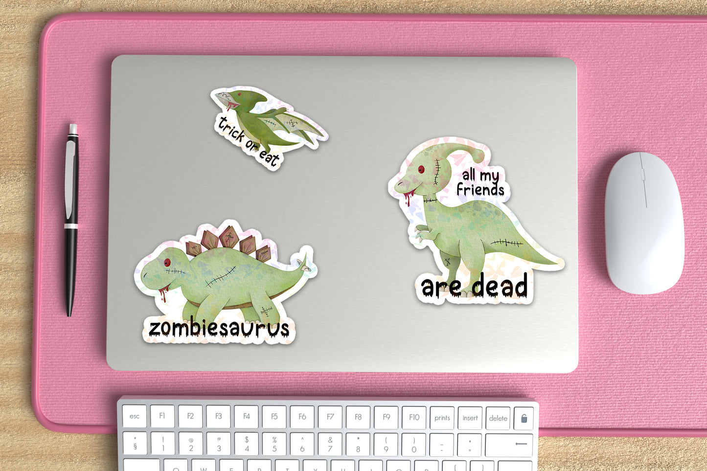 Zombiesaurus Sticker for Cups, Zombie Sticker for Water Bottle, Funny Dinosaur Sticker for Kids, Dinosaur Gifts for Adults, Holographic