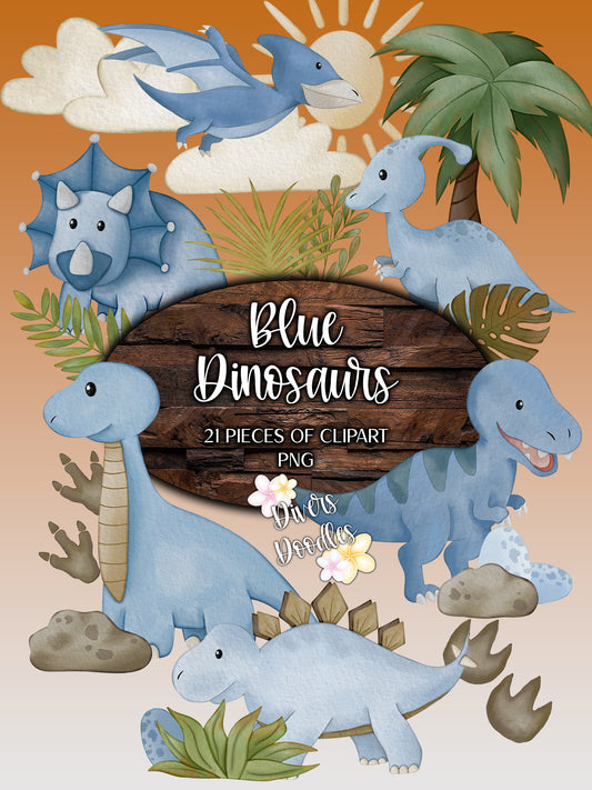 Blue Dinosaur Clipart Set