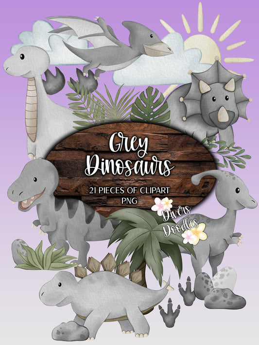 Grey Dinosaur Clipart Set