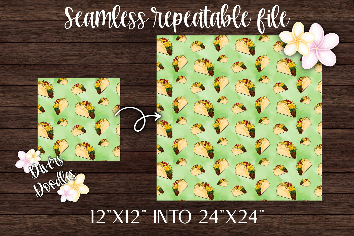 Taco Seamless File, Green Digital Paper, Food Seamless Pattern, Mexican Food Art, Taco Twosday Birthday Digital Download, Taco PNG