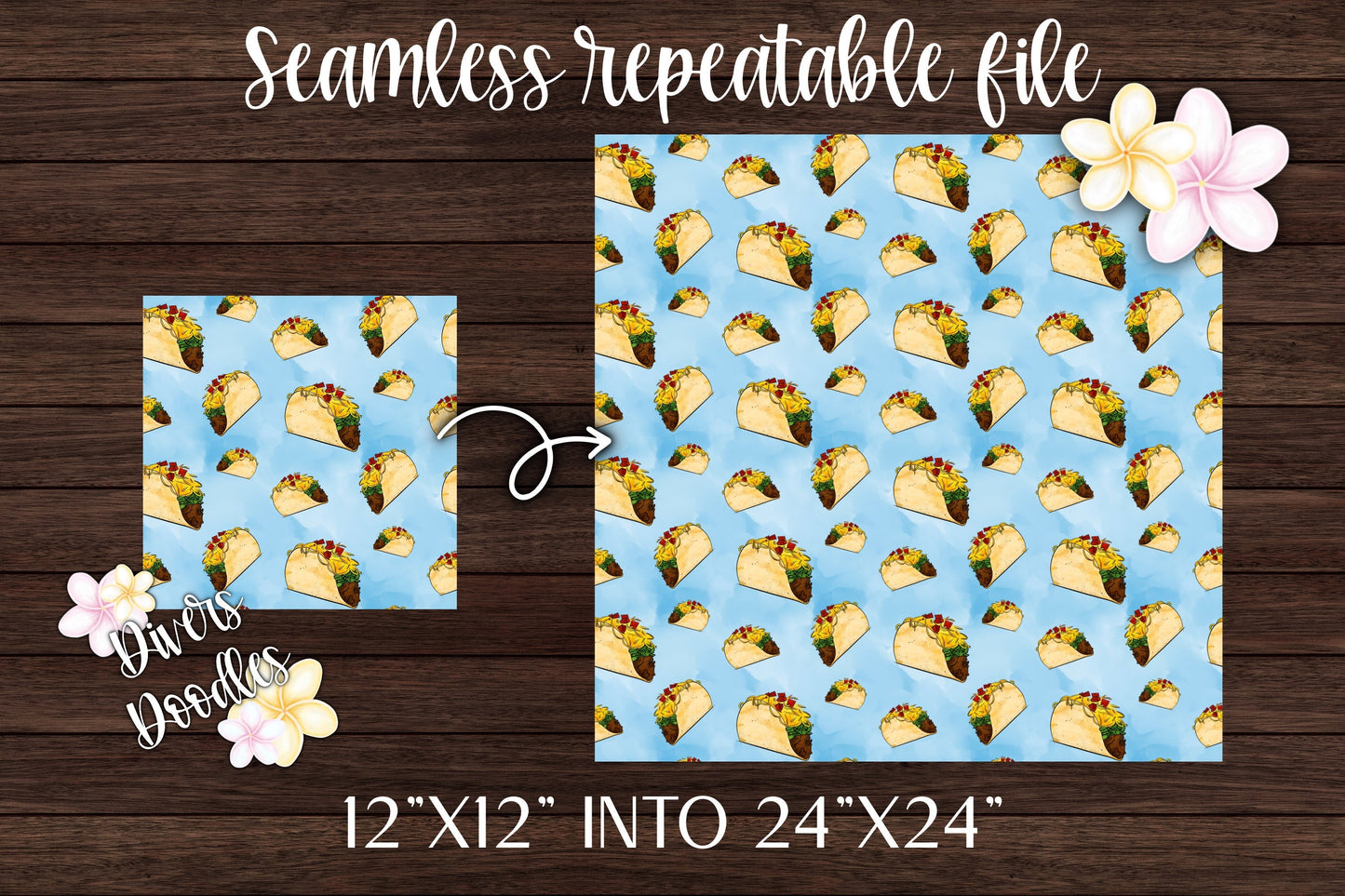 Taco Seamless File, Blue Digital Paper, Food Seamless Pattern, Mexican Food Art, Taco Twosday Birthday Digital Download, Taco PNG