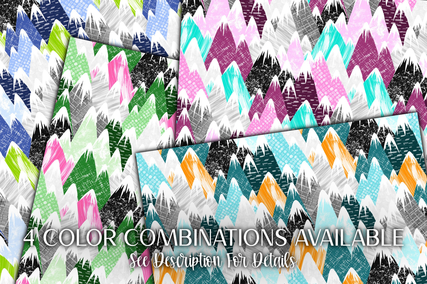 Green and Pink Textured Mountains Seamless Pattern Collection