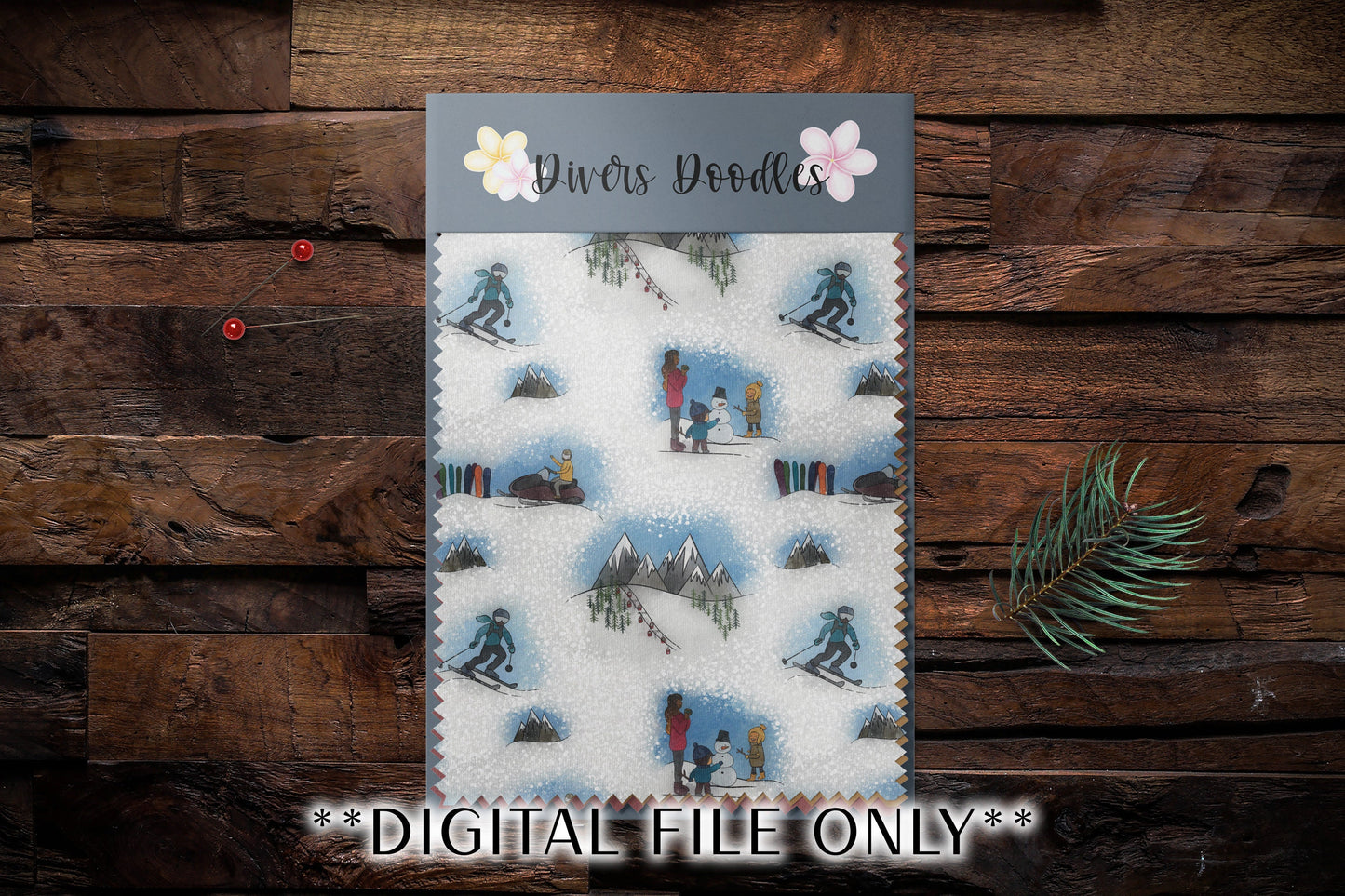 Snow Digital Paper, Winter Seamless File, Mountain Seamless Pattern, Surface Pattern Design, Ski Digital Download, Nature Digital Paper