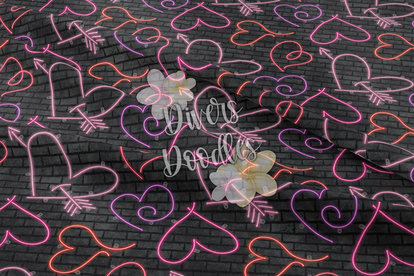 Valentines Day Seamless Pattern, Neon Digital Scrapbook Paper, Hearts Seamless File, Pink and Purple Digital Paper, Heart Neon Light,