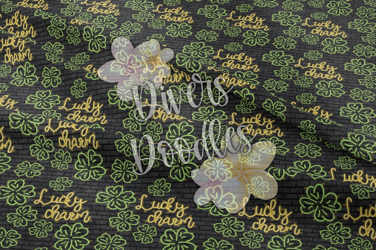 St Patricks Day Digital Paper, Lucky Charm Seamless File, Spring Seamless Pattern, Four Leaf Clover PNG, Neon Digital Paper for Boy