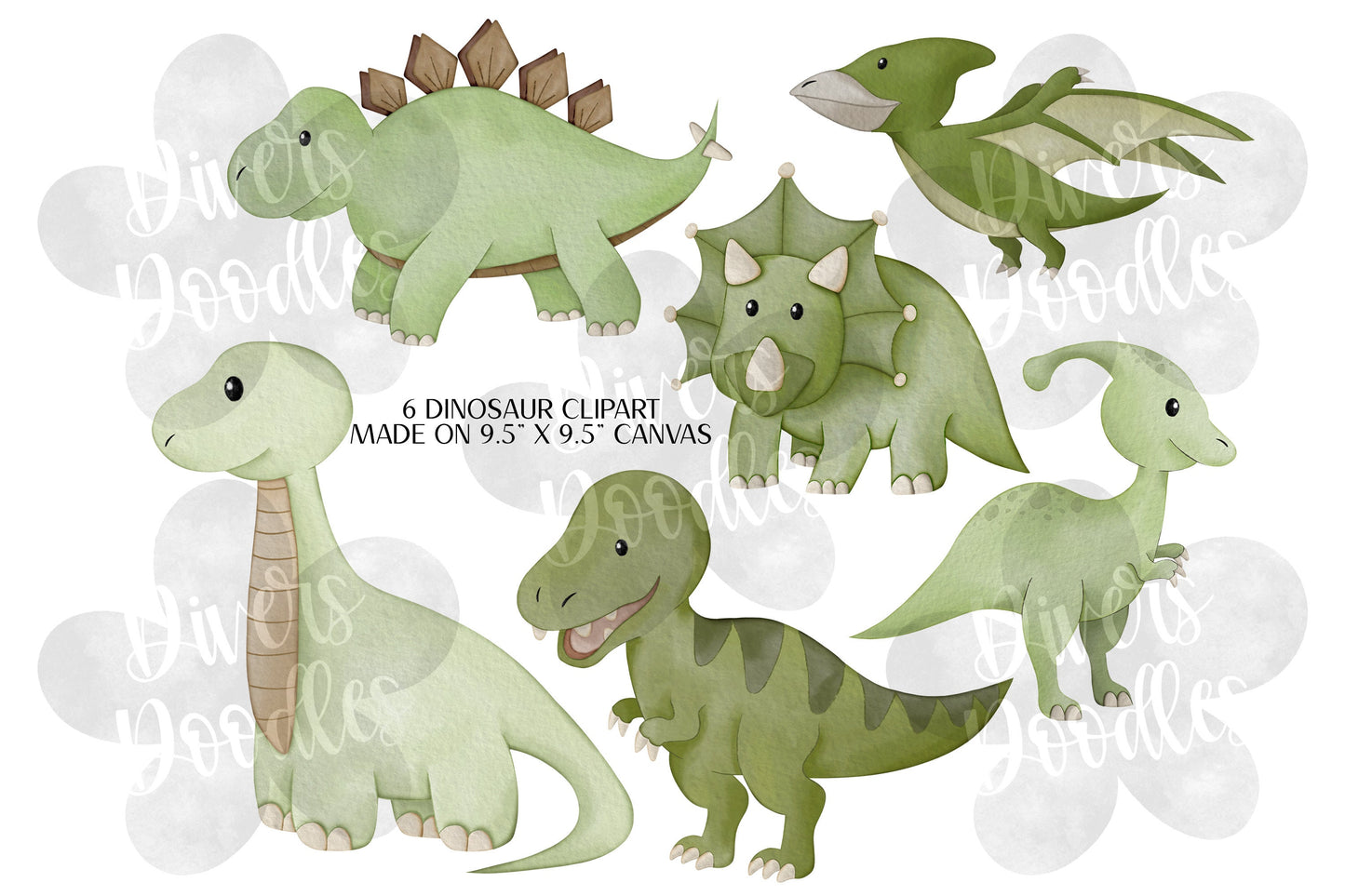 Dinosaur Scene Clipart, Watercolor Dinosaur Clipart, High Resolution PNG, Triceratops Drawing, Dino Illustration, Dinosaur PNG, T-Rex