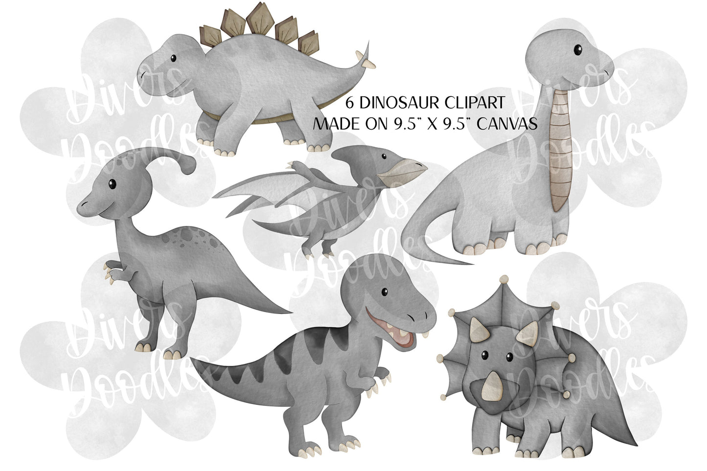 Grey Dinosaur Clipart Set