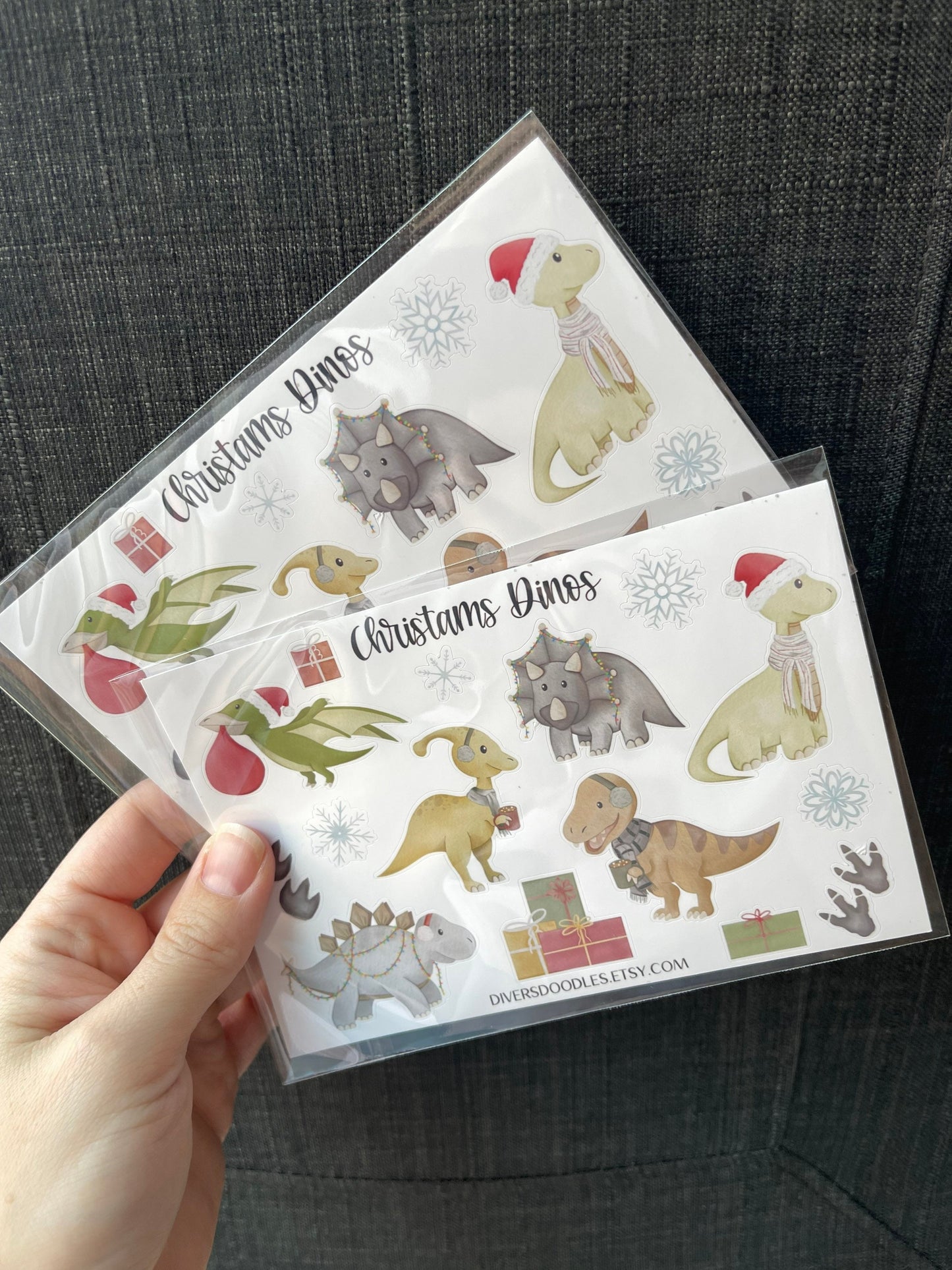 Dinosaur Sticker Sheet, Matte Stickers for Planners, Christmas Stickers for Envelopes, Dinosaur Stocking Stuffers for Kids