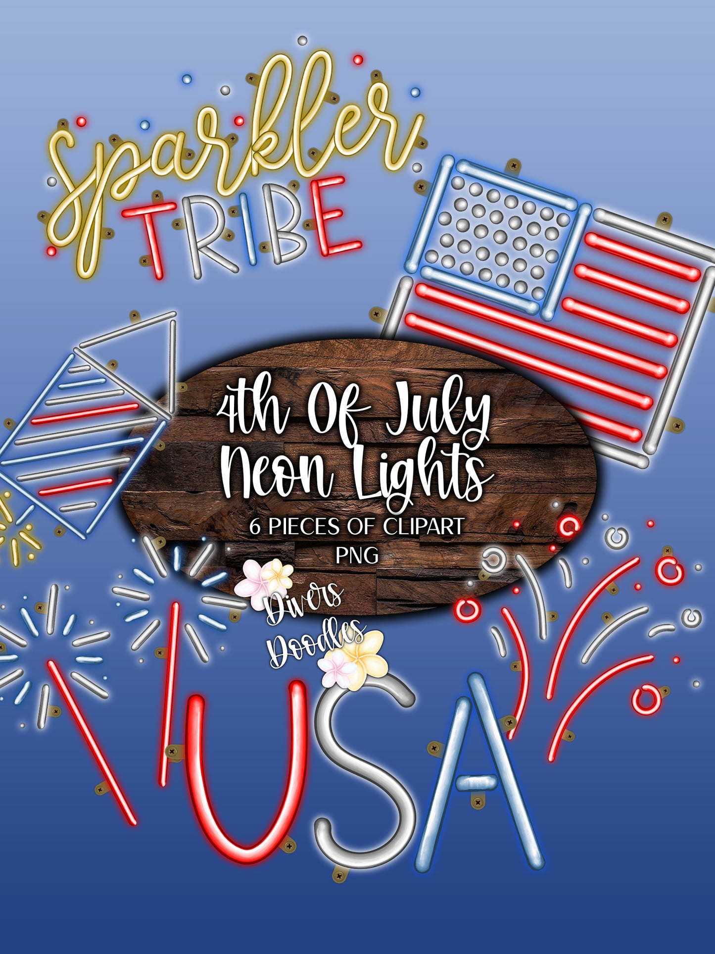 Neon Light 4th of July Clipart